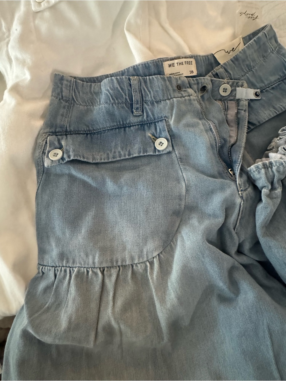 Free People Light Blue Wide-Leg Drawstring Hem Jeans - Picture 3 of 4